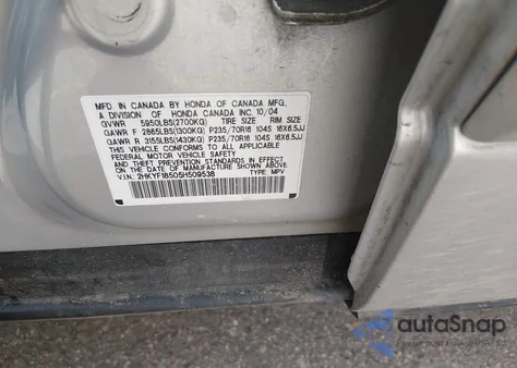 2005 Honda Pilot Ex-L z USA, uszkodzony, nr VIN 2HKYF18505H509538